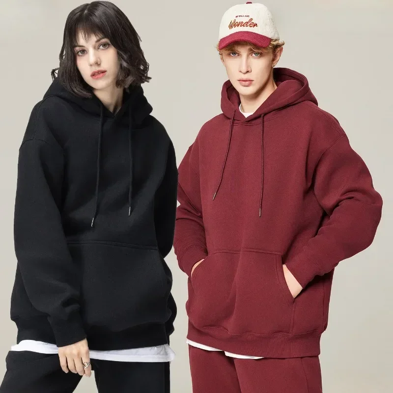 

Women Casual Set Fashion Drawstring Sports Men Top Solid Thicked Hoodies+jogger Pants Men and Women Loose 2 Piece Couple Pop Set