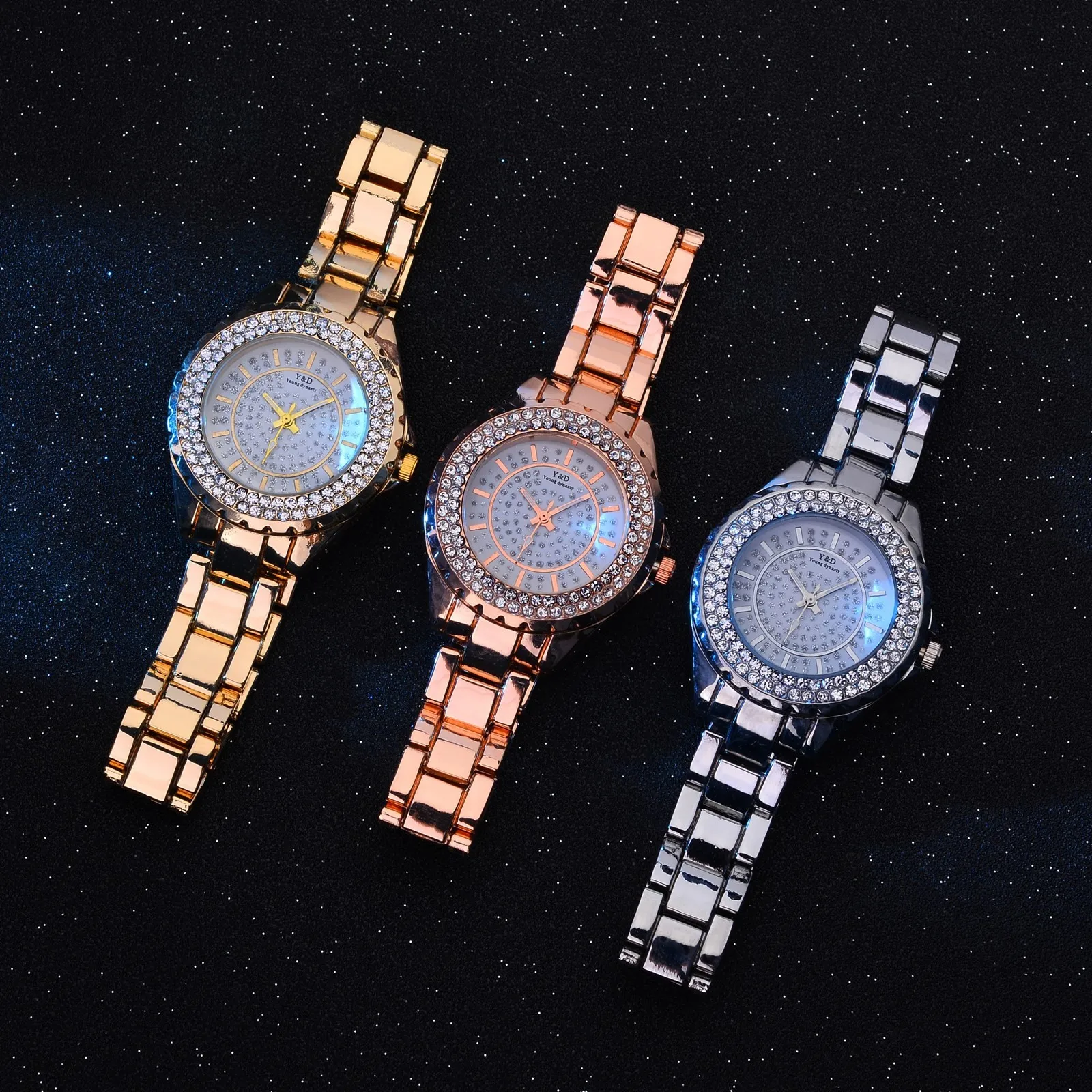 Роскошные женские часы повседневные с браслетом из нержавеющей стали Стразы со