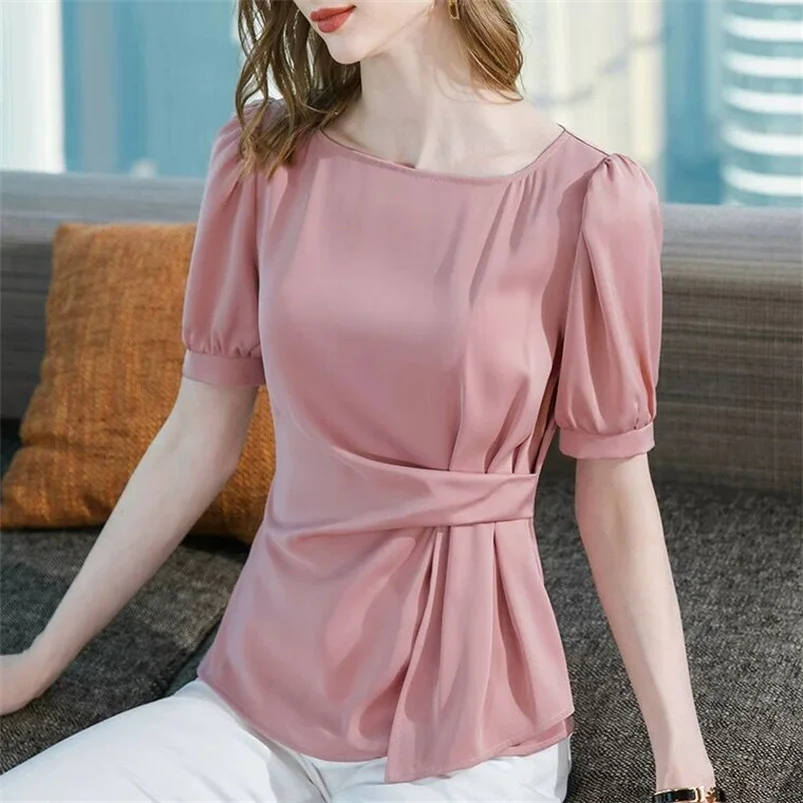 

2022 Streetwear Blusas Sweet Girl Satin Puff Sleeve Summer Tops Tees New Design Fashion Female T-shirts Elegant Cothes for Women