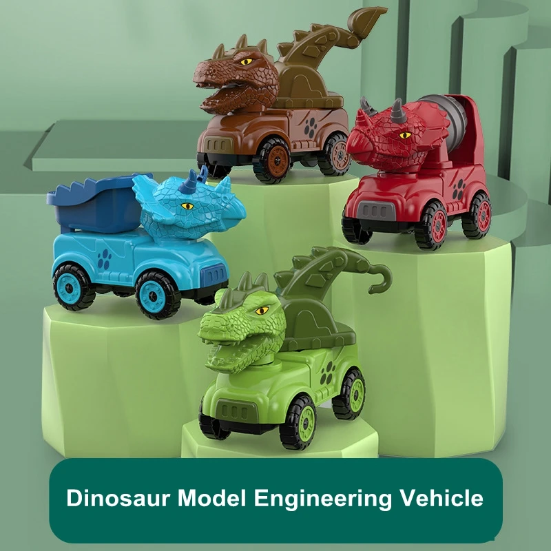

Cartoon Inertial Simulation Triceratops Tyrannosaurus Dinosaur Engineering Vehicle Mixer truck Car Excavator for Kids