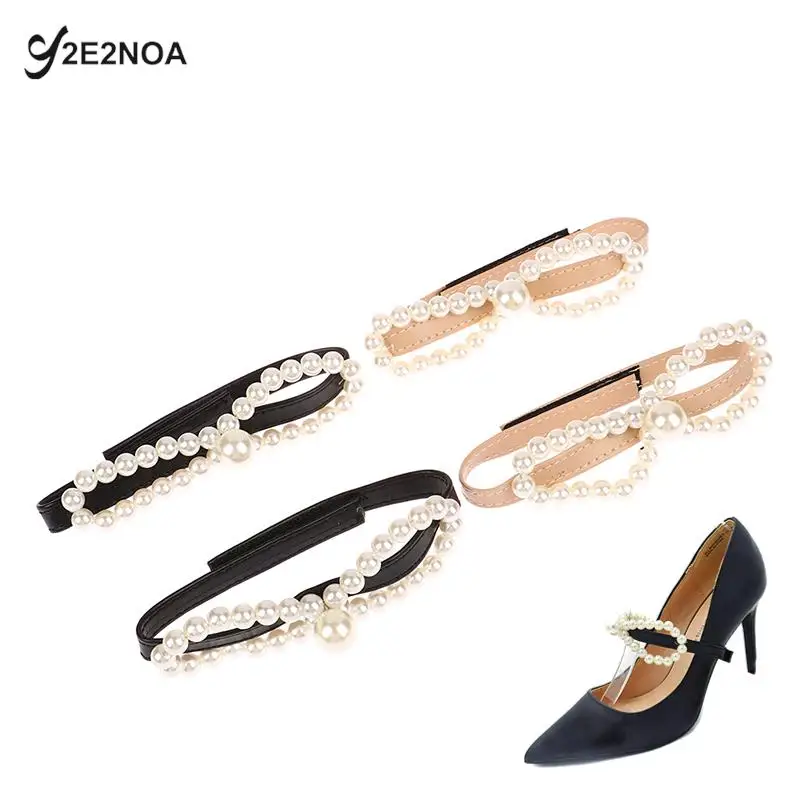 

1Pair Pearl Bow Tie Shoeslace High Heels Shoe Lace Elastic Band Anti Falling Heel Non-Slip Belt Strap Shoe Accessories