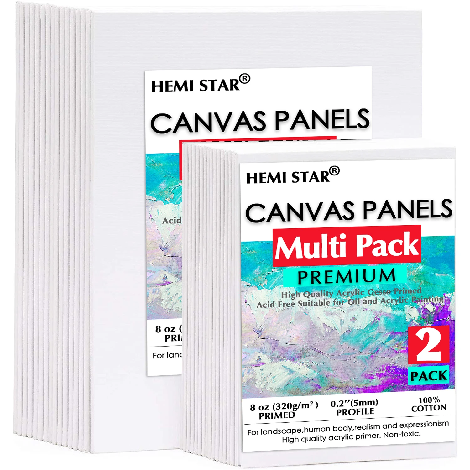 

Painting Canvas Panels 100% Cotton 2 Pieces Artist Canvas Boards for Painting, Multi Size Primed White Canvas for Acrylic,Oil