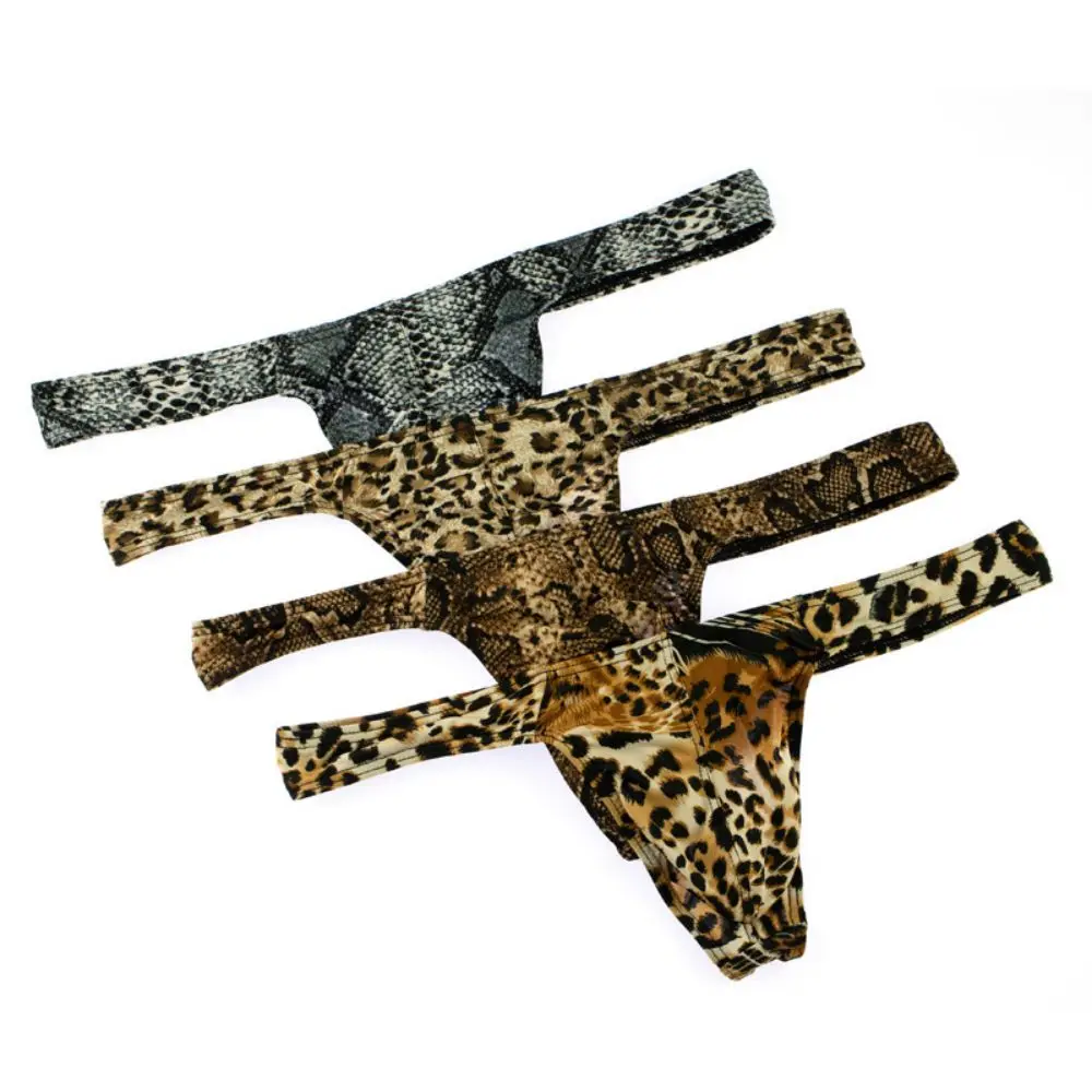 

Men'S Thongs Fun Underwear Large Pouch Low Waist Sexy Lingerie T-Shirt Pants Leopard Print And Mangy Pattern Underwear
