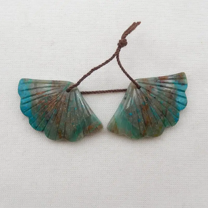 

Semiprecious Stone Handcarved Leaf Natural Chrysocolla Earring Bead Accessories For Women 32x20x4mm 8g