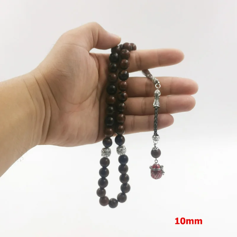 Фото Драгоценный камень Tasbih, натуральный обсидиан, 33 бусины, браслет, мусульманские молитвенные бусины с аксессуарами внутри, бирюзовый камень №5