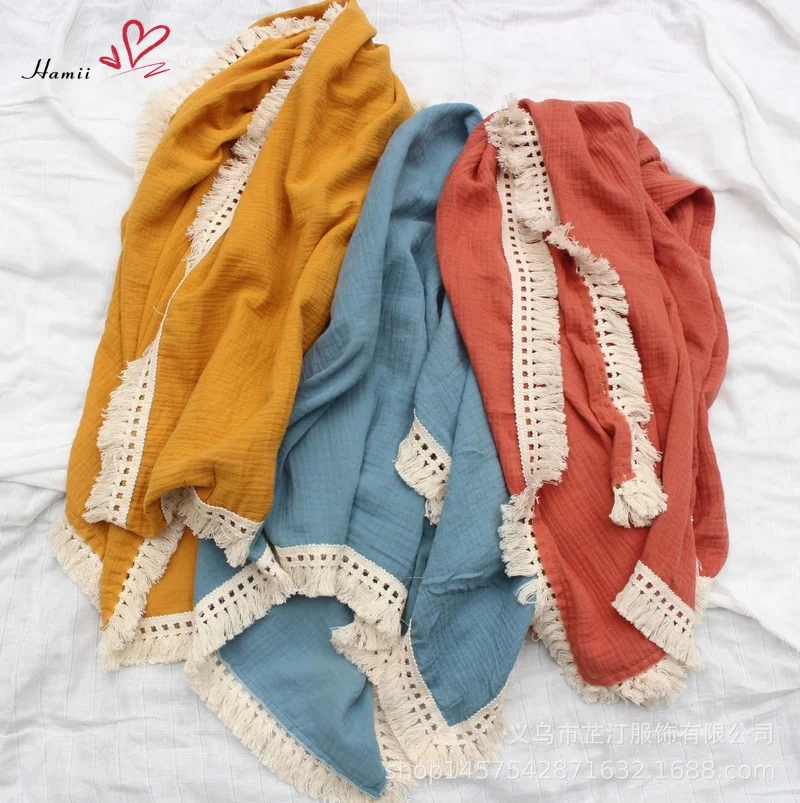 

Tassel Cotton Muslin Swaddle Blankets for Newborn Baby Towel New Born Receiving Blanket Swaddle Wrap Diaper Infant Bed Cover