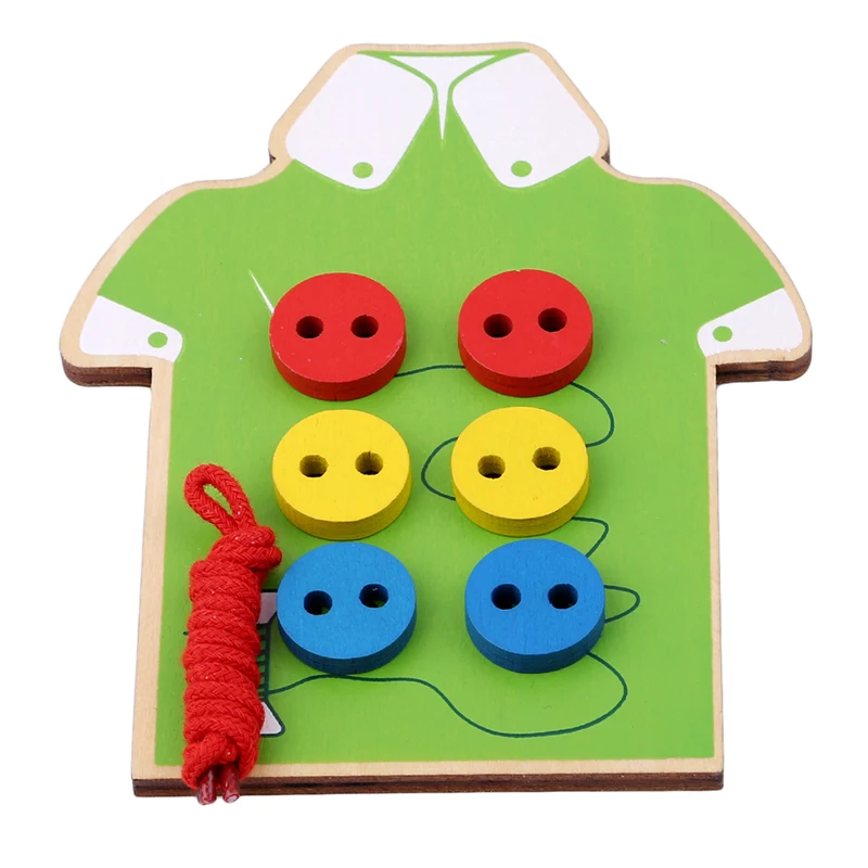 

Kids Montessori Educational Toys Children Beads Lacing Board Wooden Toys Toddler Sew On Buttons Early Education Teaching Aids