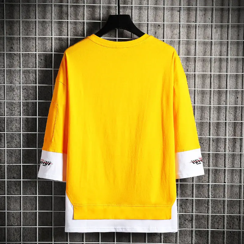 Футболка мужская однотонная составного кроя модная тенниска с круглым вырезом