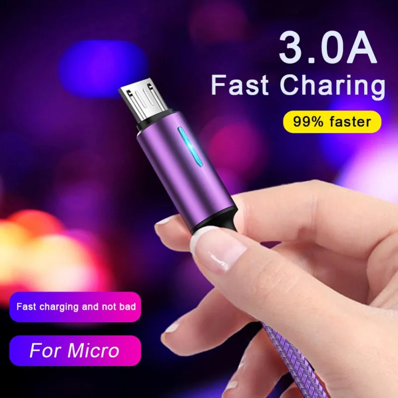 

3A USB Micro USB Cable Braided Fast Charge USB Data Cable 0.25m 1m 2m for Samsung Xiaomi Huawei Mobile Phone Charging Cord
