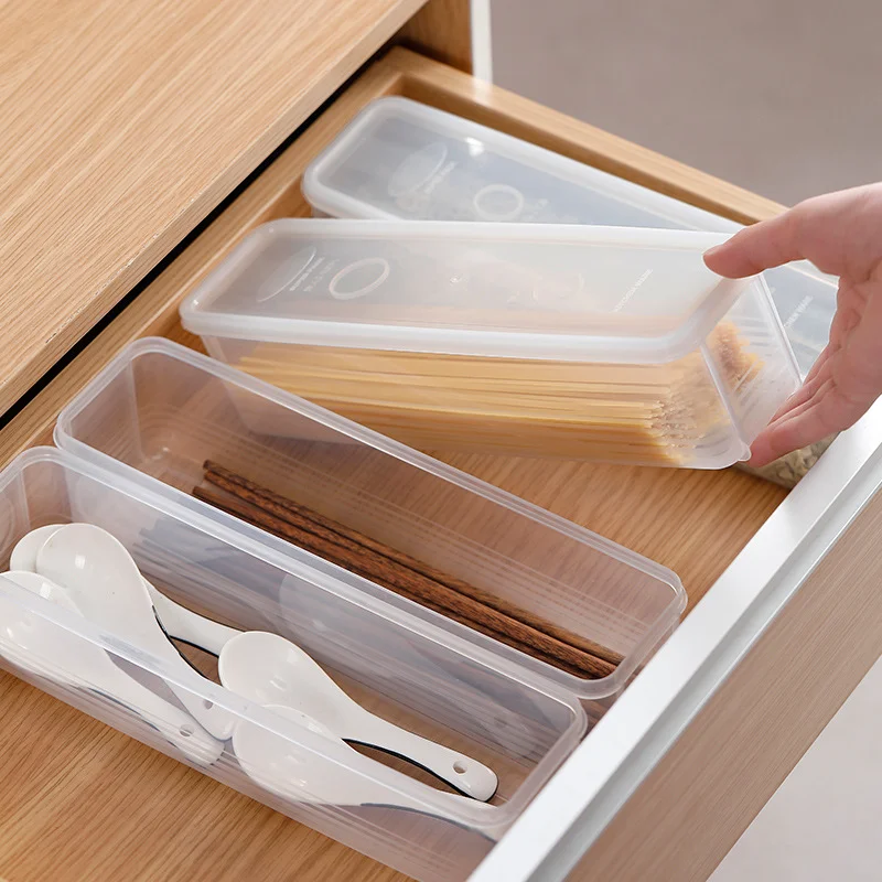 

Clear Spaghetti Box With Soft Cover Household Cereal Noodle Food Preservation Box Rectangle Kitchen Refrigerator Food Container