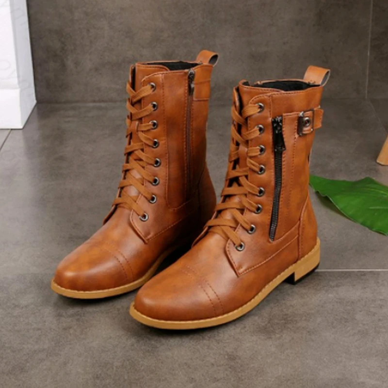 

Женские повседневные длинные ботинки на низком каблуке, модная универсальная зимняя обувь на молнии с круглым носком, мотоциклетные ботинки, новинка 2022