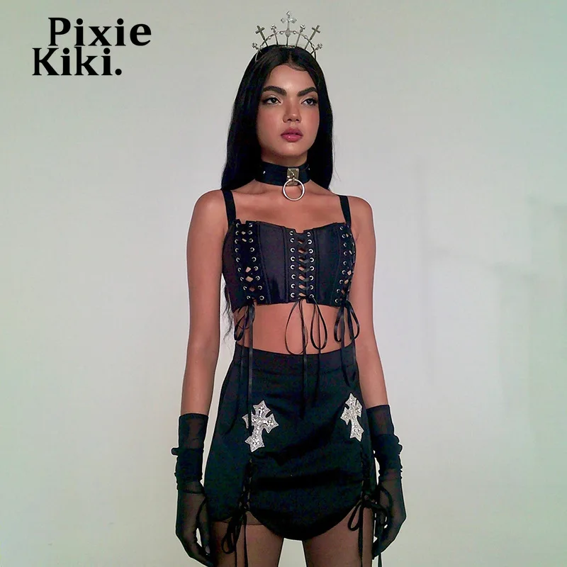 

Женский укороченный топ на завязках, черный топ в стиле панк