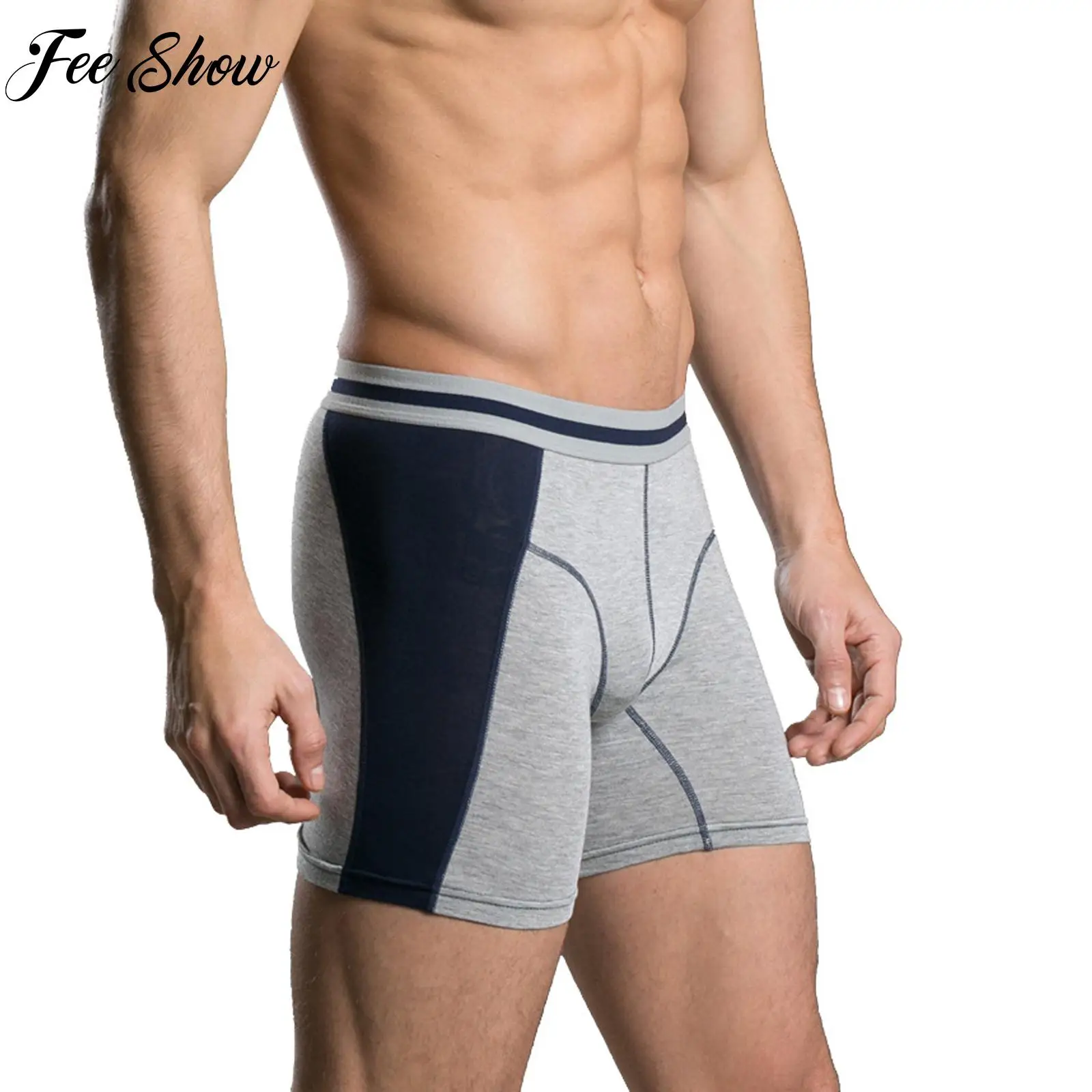 

Mens Elastic Waistband Bulge Pouch Underpants Underwear Color Block Boxer Briefs Breathable Sport Fitness Workout Boxers Shorts