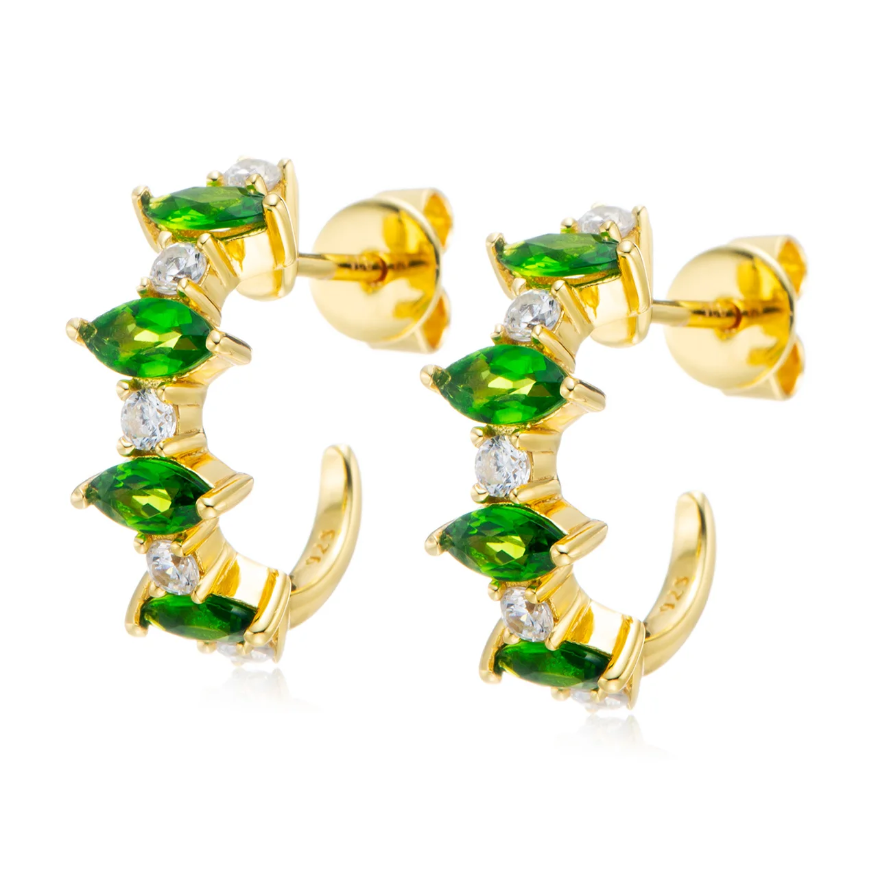 

Chrome diopside 18k Yellow Gold Over Sterling Silver Earrings. small hoop halloween luxury gold plated jewelry gifts for women