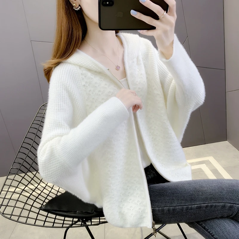 

216485 [under No. 5, row 2] real shooting imitation mink wool zipper hooded Batman sweater knitted cardigan [1153] 65