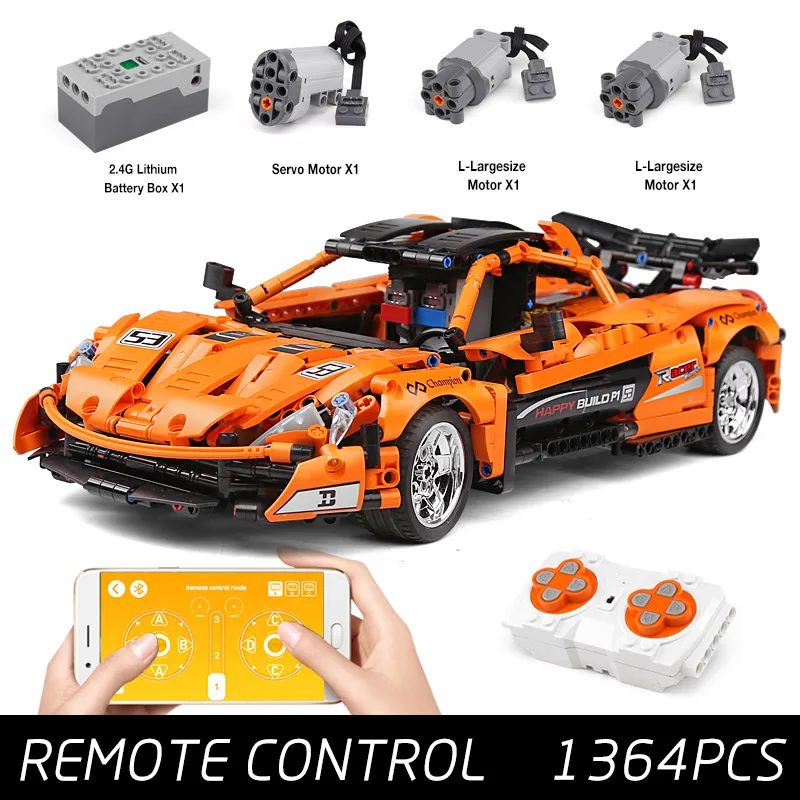 

Моторизованный гоночный автомобиль MOC 20087 P1, автомобиль с дистанционным управлением через приложение, кирпичи, высокотехнологичные строите...