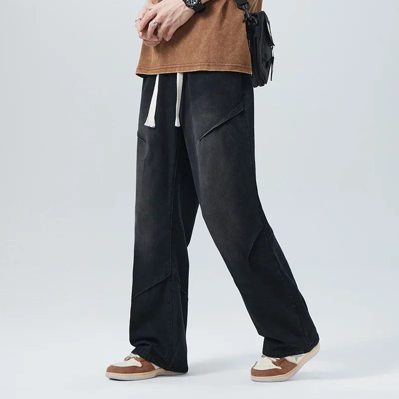 Джинсы мужские мешковатые прямые с широкими штанинами брюки из денима