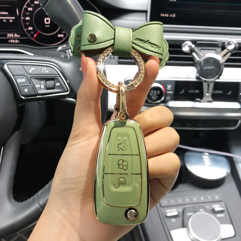 

Bow Ring TPU Folding Car Key Case Cover Holder for Ford Focus 2 3 MK3 ST RS Ecosport Kuga Escape Fiesta Fold C-Max S-Max Mondeo