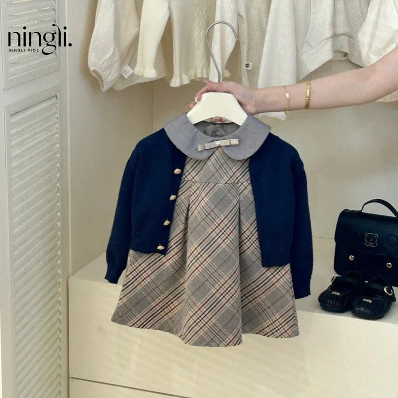 Комплект детской одежды 2024 осенний новый модный детский вязаный свитер кардиган