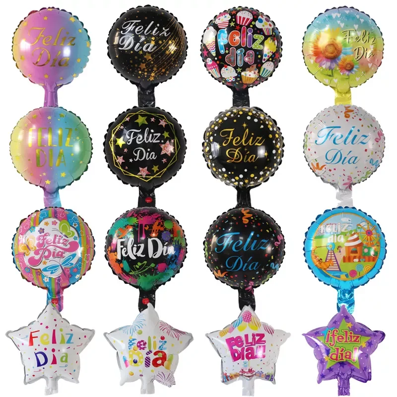 

10pcs 10 inch Spanish Happy Every Day Foil Balloons Feliz Dia Balloon Star Round Globos Birthday Party Baby Shower Wedding Decor