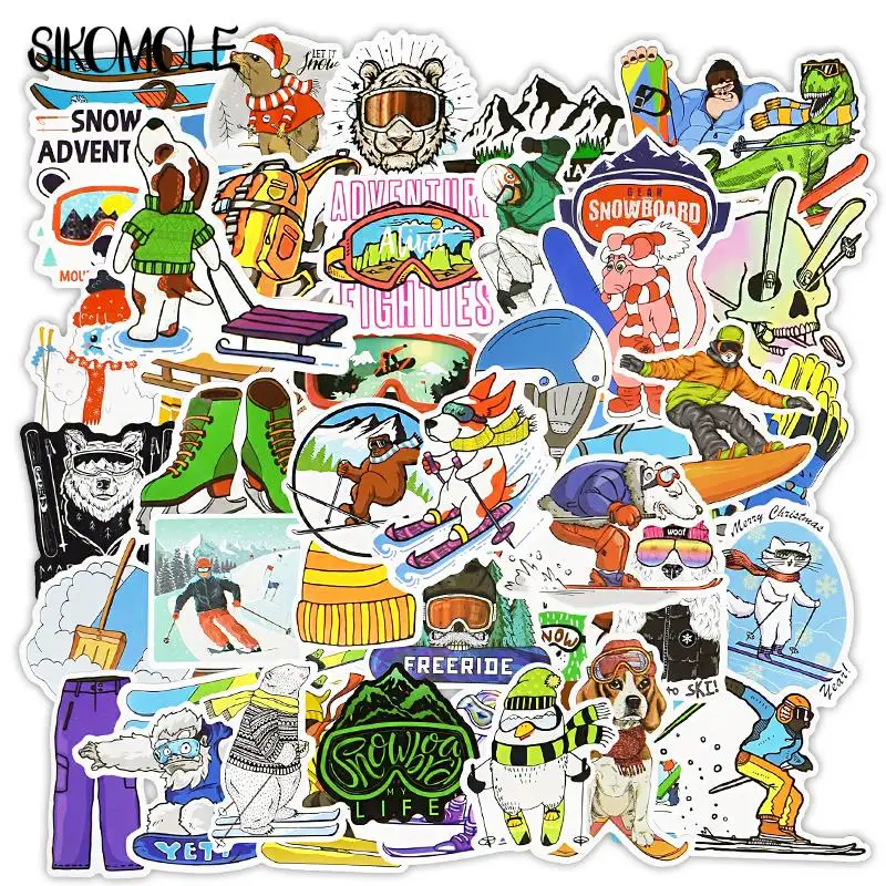 

10/30/50pcs Cartoon Winter Skiing Stickers Snow Mountain Penguin Luggage Laptop Skateboard Refrigerator Ski Graffiti Stickers F5