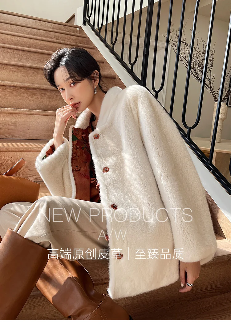 Double-Sided Chinese Style Mink Fur Coat for Women Young Marten Overcoats Short New Winter