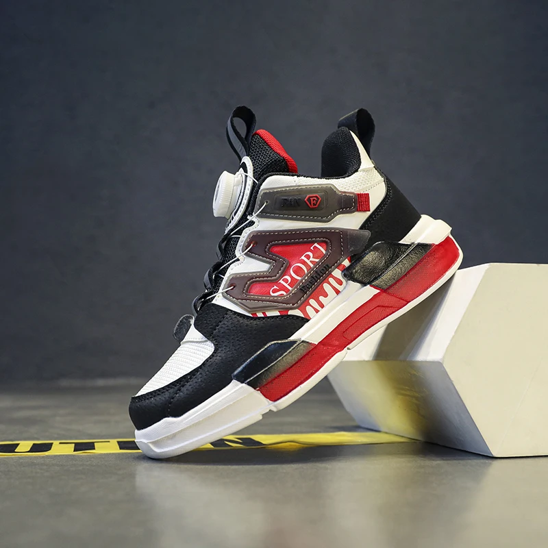 Four Seasons Children's Shoes Basketball Shoes Double Mesh Rotary Buckle Low Top Outdoor Walking Shoes Breathable Casual Shoes