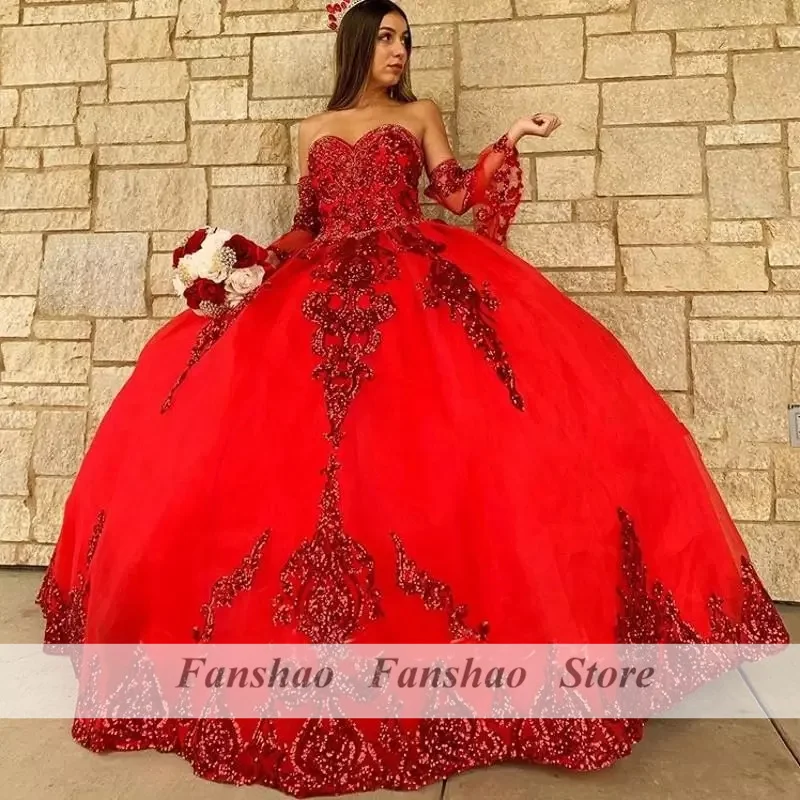 

Fanshao wd864 Sparkly sequin Quinceanera Dress Sweetheart Ball Gown Sweet 16 Prom Dresses Vintage Pageant Party Dress