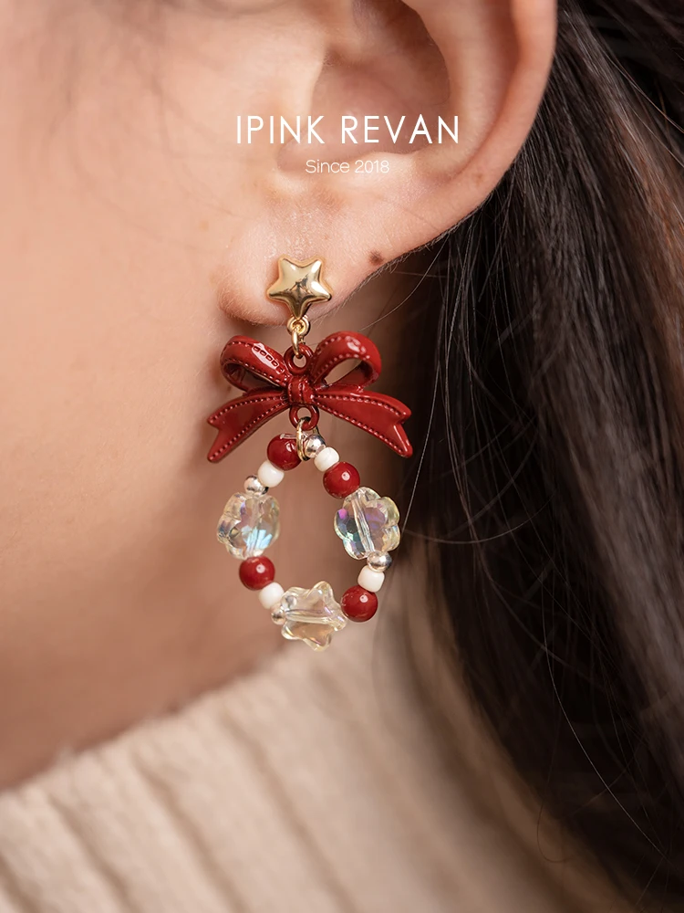 Ipink милые осенние и зимние серьги с красным бантом в виде персикового сердца