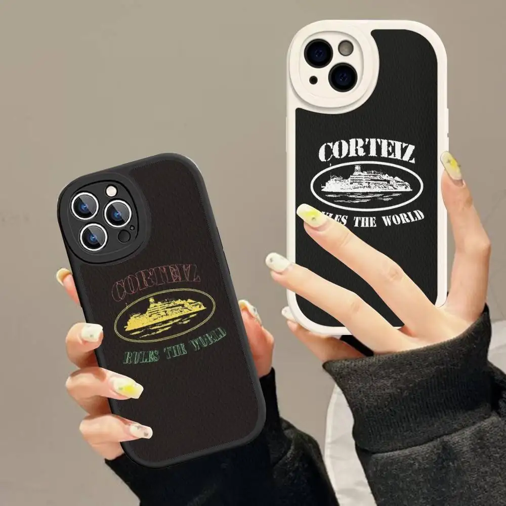 Чехол для телефона World-C-Corteizs для iPhone 11 12 13 14 15 16 Pro Max Mini Plus, мягкий кожаный чехол (art.: 3920dc67f5033) - 3920dc67f5033