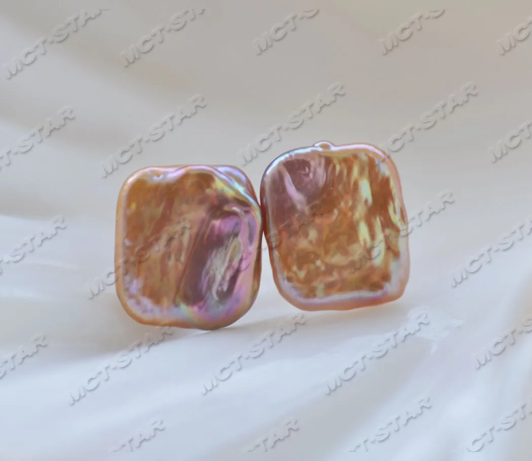 Z11917 16 мм розовые квадратные монеты KESHI жемчужные серьги-гвоздики с бусинами