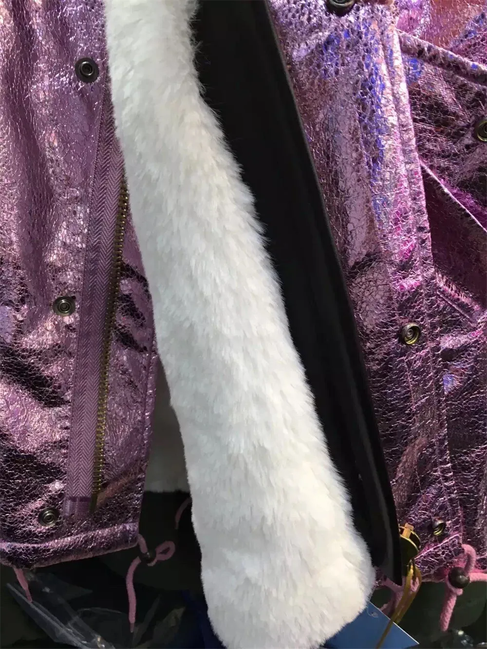 Высококачественная фиолетовая Кожаная парка женская зимняя белая одежда из