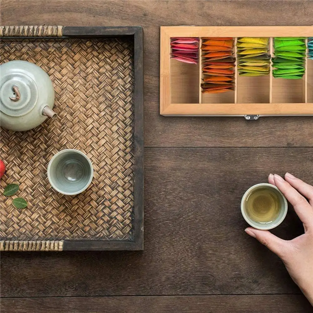 

5 Compartments Bamboo Tea Box Coffee Tea Bag Storage Holder Organizer For Kitchen Cabinets Home Tea Jewelry Holders D9k3