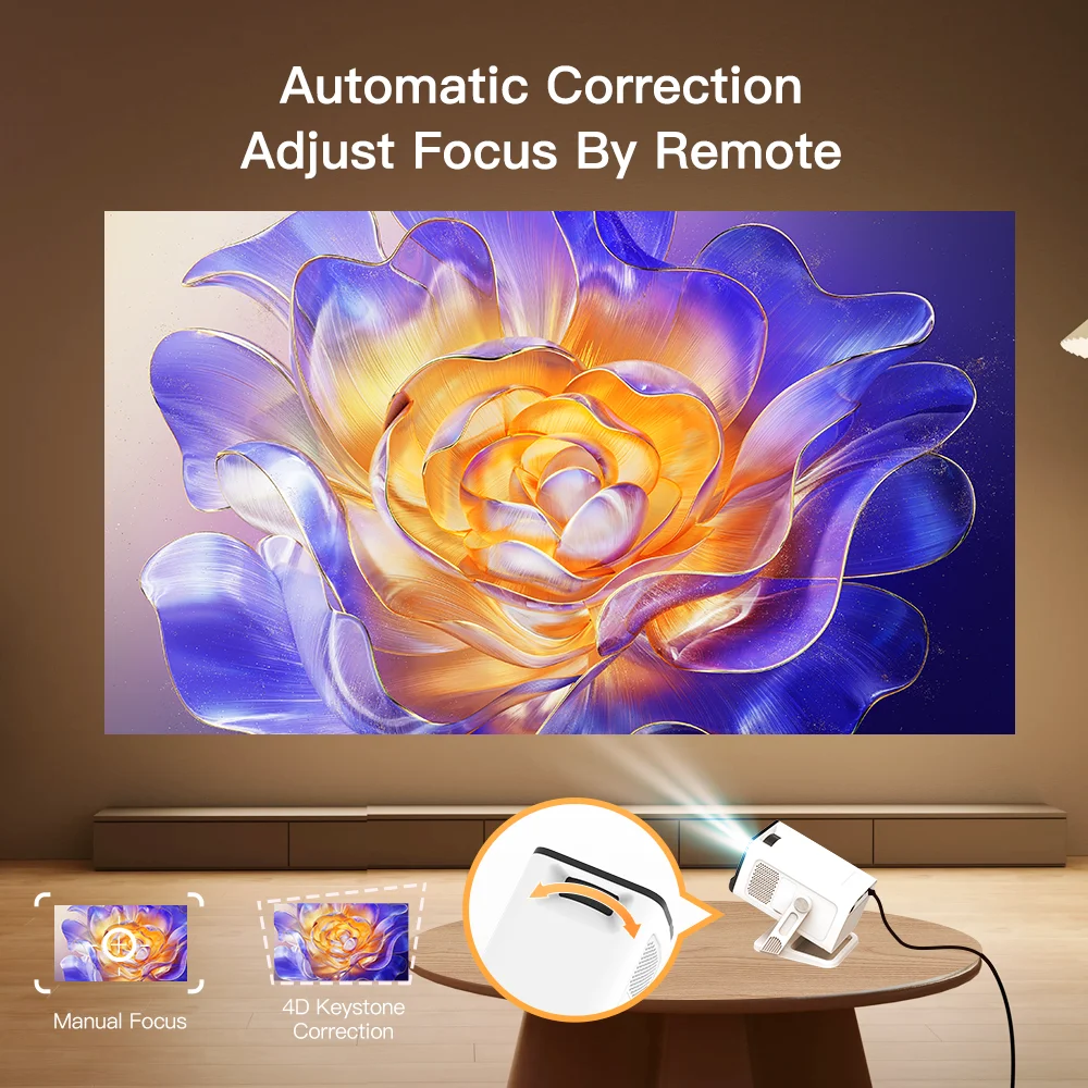 Фото Портативный мини-проектор с Android TV и 4K, поддержка 1080P, WiFi 6 и Bluetooth 5.4, короткофокусный Beamer для домашнего кинотеатра и просмотра на улице №3