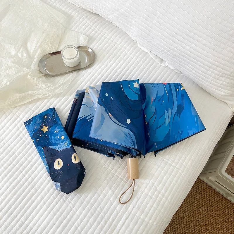 

Складной зонт черный виниловый с дизайном кота Ван Гога