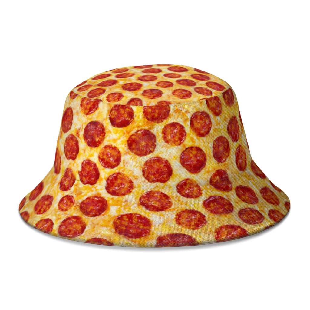 

New Summer Pepperoni Pizza Party Food Bucket Hat for Unisex Outdoor Foldable Bob Fishing Fisherman Hats Girls Boys Fedoras Cap