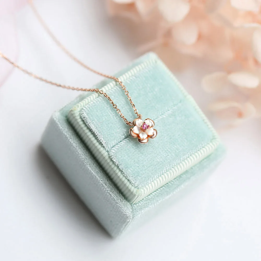 

GULUCA Sakura Pendant Necklace For Women 925 Silver Necklace Natural Pink Shell Zircon 18K Rose Gold Plated Fine Jewelry LMNI088