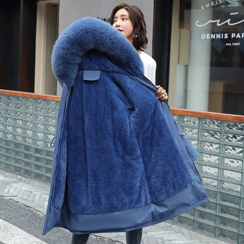 Winter Jacket 2023 New Women Parka Clothes Long Coat Wool Liner Hooded Jacket Fur Collar Thick Warm Snow Wear Padded Parka 3XL