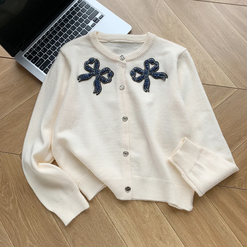 [ZOCI] Уникальный свитер с галстуком-бабочкой осенний однобортный вязаный кардиган