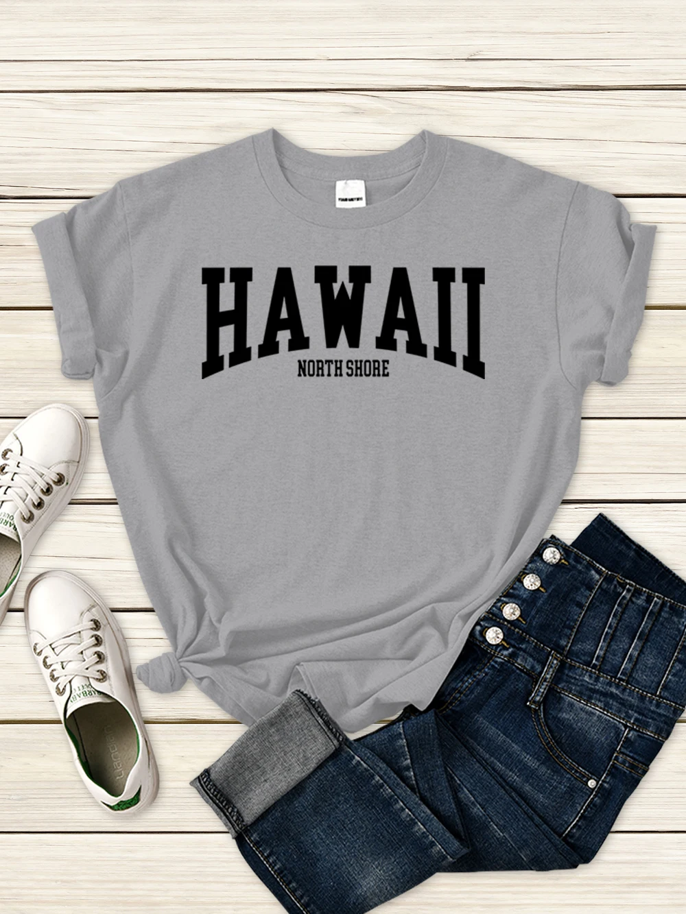 

Hawaii North Shore Print Women Tshirt Personality O-Neck Casual Tee Shirts Gothic Sport Clothing Quality Crewneck Short Sleeve