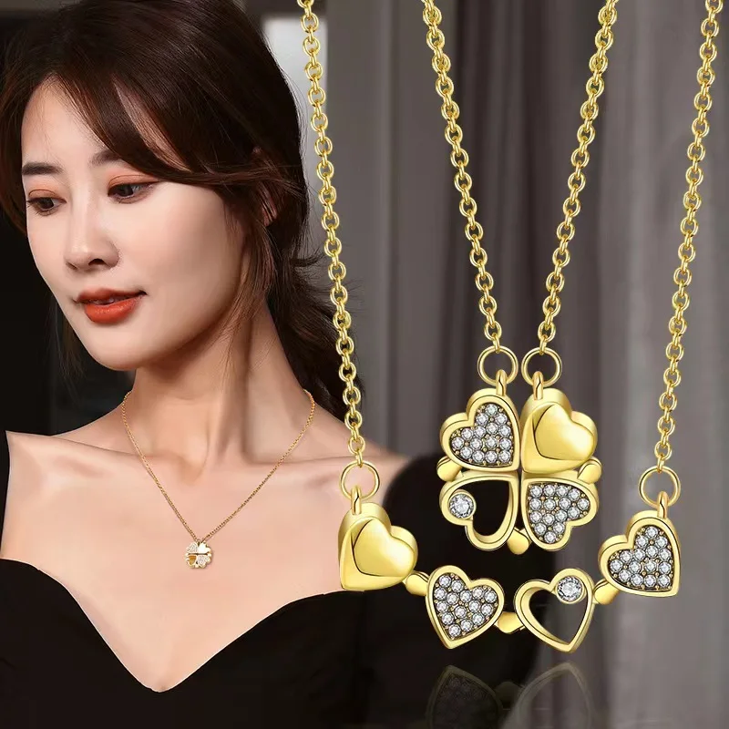 

YAMEGA Gold Heart Pendant Necklaces For Women Korean Fashion Chains Rhinestone Necklace Statement Wedding Jewelry Gifts 2023 New