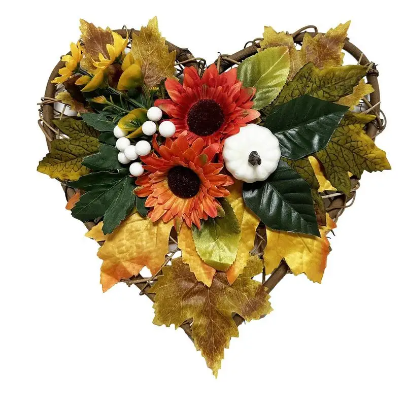 

Осенний дверной венок, Осенний красочный венок в форме сердца, декоративный венок для ферм, уличное украшение для стен, двери, крыльца, прихожей