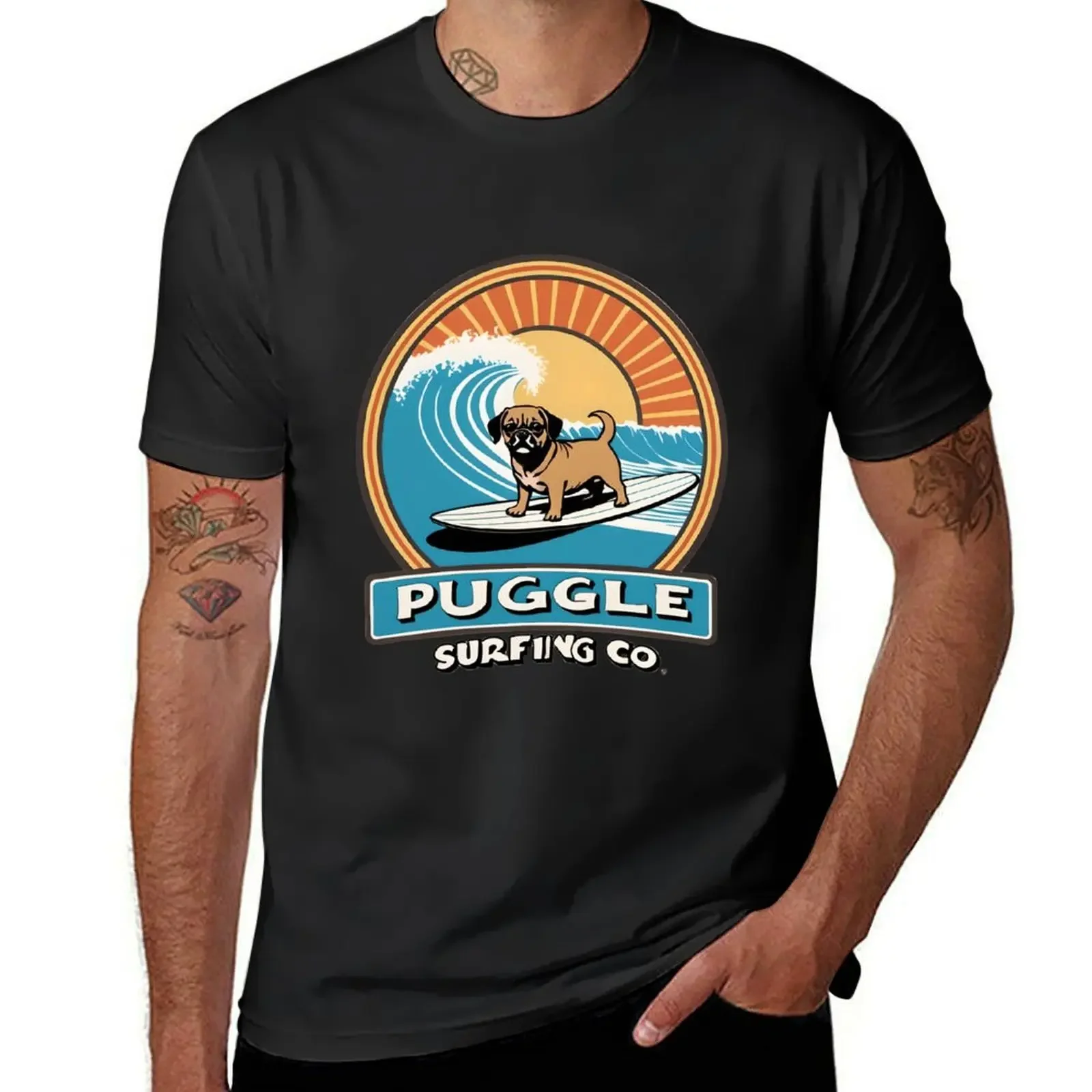 Фото Футболка Puggle Surf Co., аниме, винтажная одежда, принты животных для мальчиков, футболки с короткими рукавами на заказ для мужчин №1