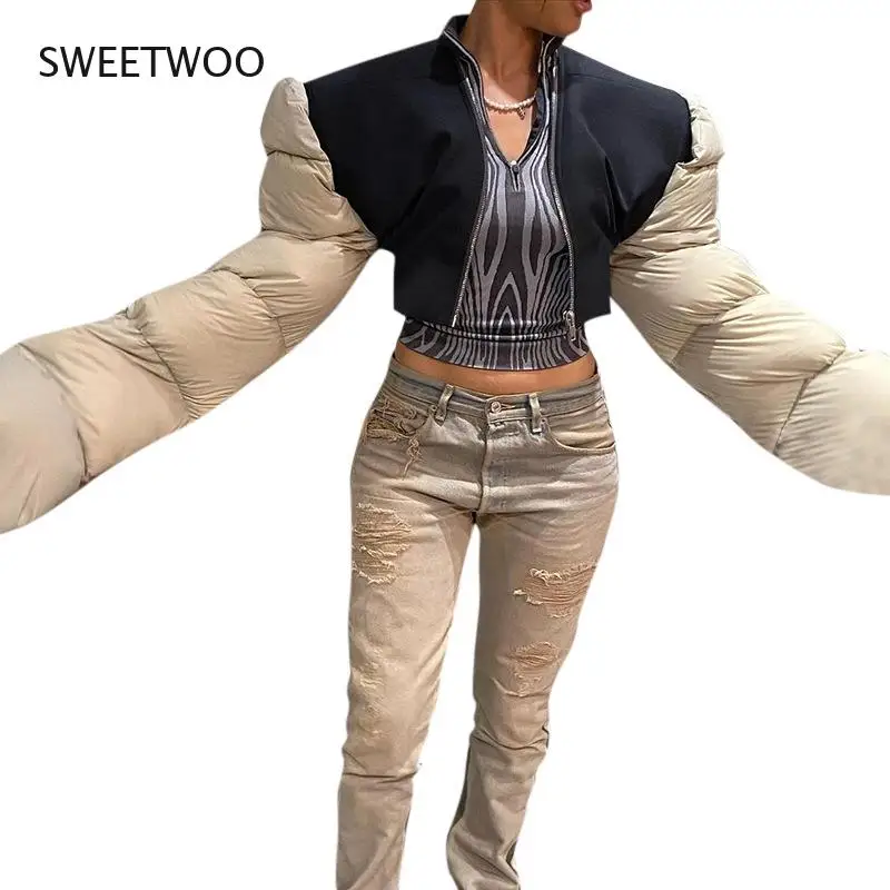 European and American style winter 2021 new down padded jacket slim warm stitching jacket women