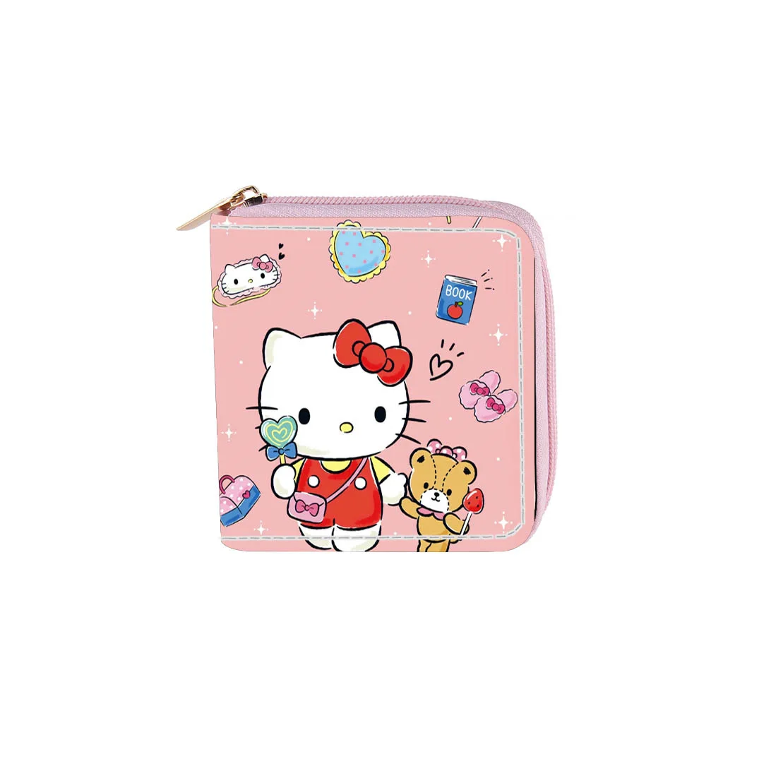 

Hello Kitty Woman Wallet Girl Sanrio Cartoon Cute Kuromi Cinnamoroll Melody Printed Short PU Zipper Purse Multi-card Money Clip