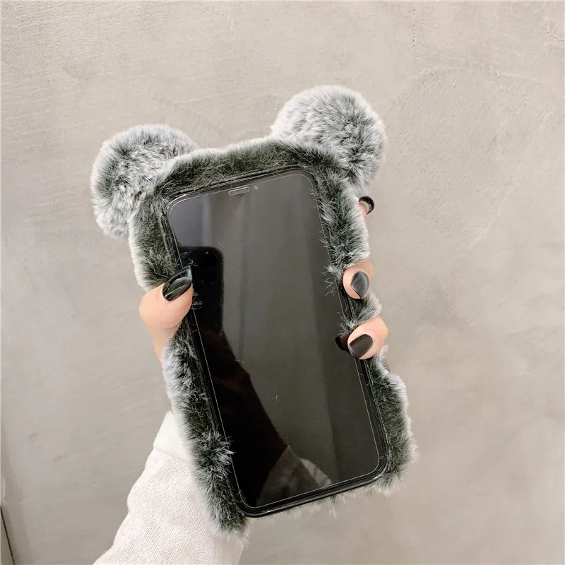 For Samsung Galaxy A13 A02S A73 5G A51 A71 A50 A70 A30 A21S A22 S22 S20 S21 Plus Note 20 Ultra Cute Panda Plush Furry Phone Case