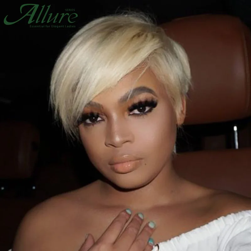 Short Blonde Pixie Cut Bob Human Hair Wigs Natural Black Part Lace Front Wigs Women Cheap Brazilian Human Hair Lace Wig Allure