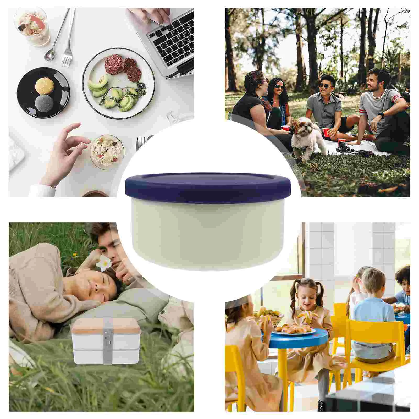 

Fruit Dish Practical Food Container Kitchen Portable Bento Bowl Silicone Snack Round