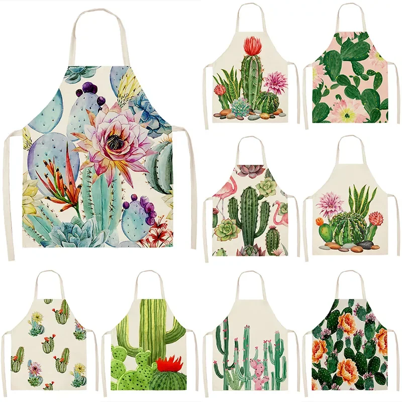 

2023NEW Cactus Plant Pattern Apron Home Cooking Kitchen Apron Outdoor Garden Cleaning Apron Anti-fouling Adult Fartuchy фартук