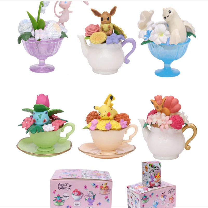 

6pcs Pokemon Blind Box Toy Flower Teacup Dream Doll Little Elf Decoration Hand-Made Japanese Anime Figures Collections Model Toy